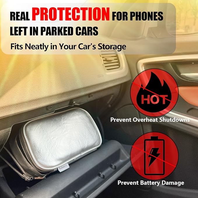 Keep Your Phone Safe from Extreme Heat Car Phone Cooling Bag Includes 2 Reusable Ice Packs Fits All Phones (Silver) - Image 4