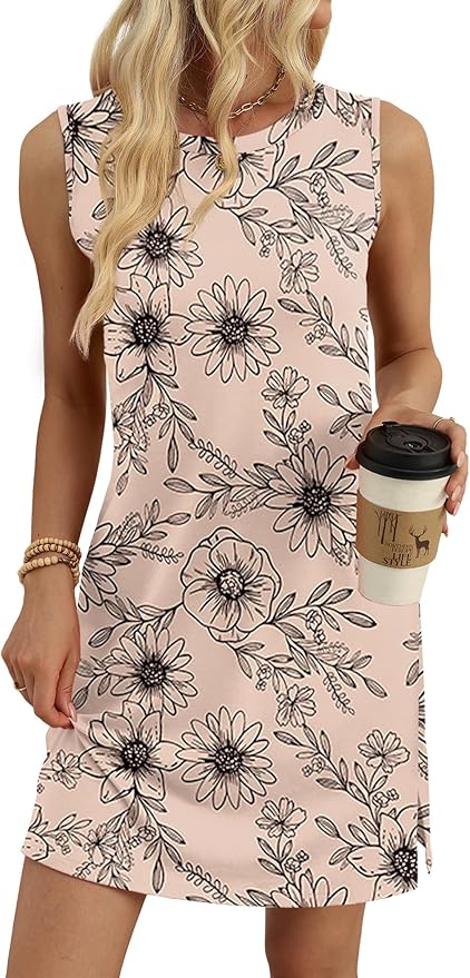 WIHOLL Casual Dresses for Women Crewneck Sleeveless Tank Dress Summer Spring Boho Vacation Clothes - Image 4