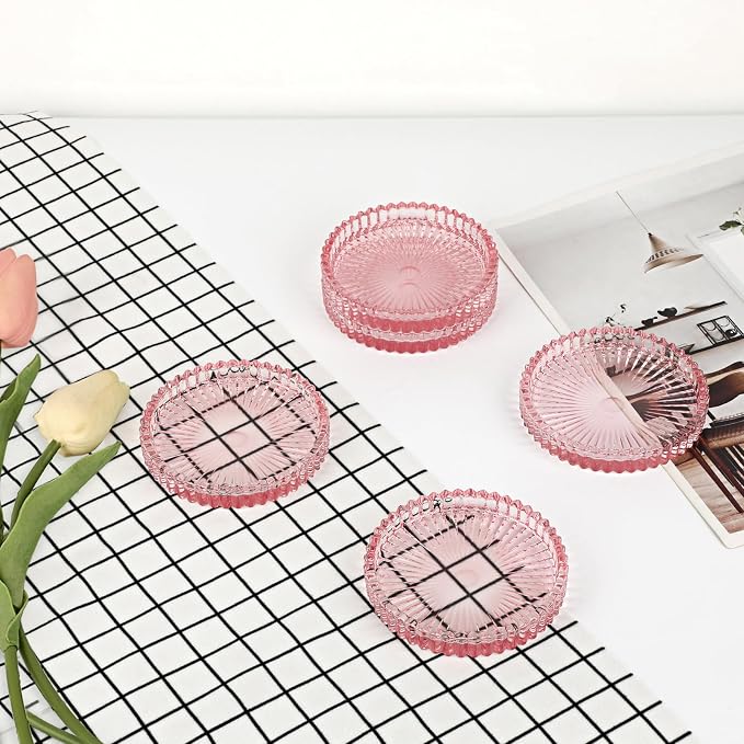 Modern Clear Coaster Set of 5- Glass Coasters for Drinks Crystal Coasters Round Cup Coaster Coffee Table Decor for Office, Kitchen, Bar, Dining Room, Living Room, Patio(Clear Pink) - Image 7