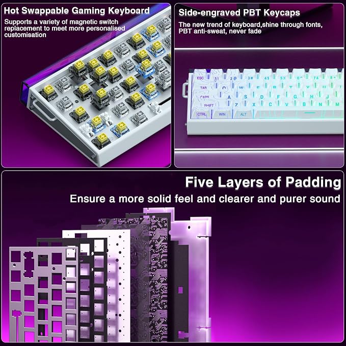 AULA Hero 68 HE 60% Gaming Keyboard Wired, Hall Effect Magnetic Switch Keyboard with 8K Hz Polling Rate, Side Printed PBT Keycaps, RGB Backlit Light Box, Customizable Web Software for PC/Mac Gamers - Image 8