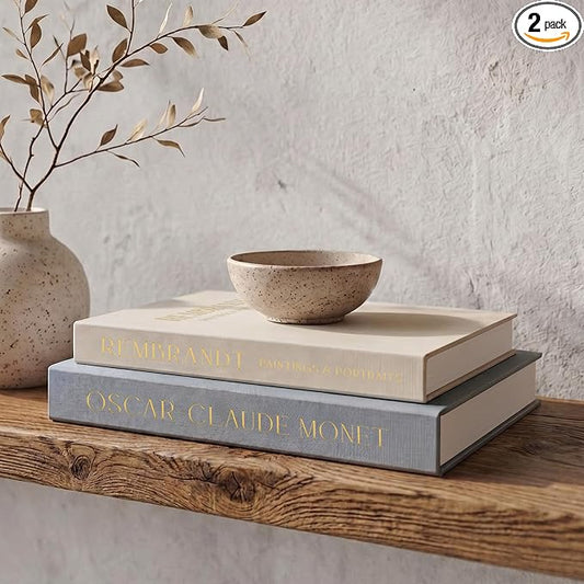 Beautiful Decorative Books - Set of 2 Linen Boxes Enhance Your Coffee Table, Bookshelf or Mantel Decor - Stylish Fake/Faux Books for Modern Home Decoration, Photo Storage and as a Keepsake Box by ZICOTO