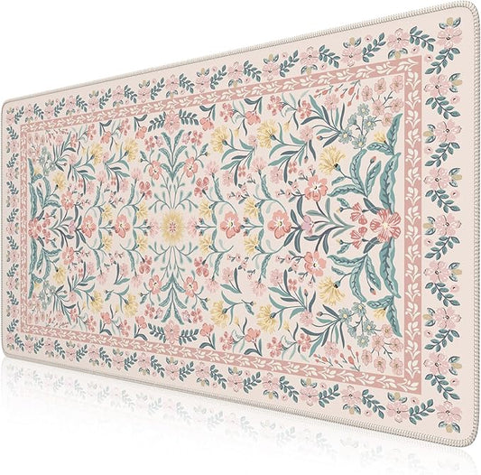iCasso Desk Mat,Mouse Pad for Office Desk,35.4x15.7in,Pink Floral | Desk Pad for Women Home Office Decor Supplies, Desk Accessories, Non-Slip Mousepad with Stitched Edge, Smooth Water-Resistant by iCasso