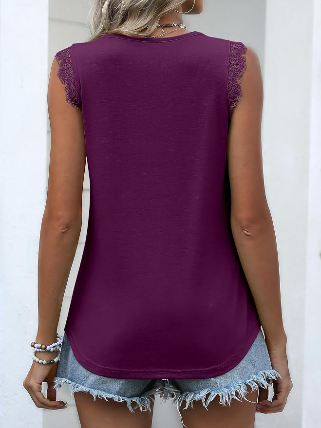 ANRABESS Womens Lace Trim Tank Tops V Neck Sleeveless Shirts 2026 Summer Casual Trendy Dressy Cami Top - Image 5