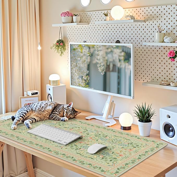iCasso Desk Mat for Keyboard, Large Mouse Pad,35.4x15.7in,Light Green | Desk Pad for Home Office Decor Supplies, Desk Accessories, Non-Slip Mousepad with Stitched Edge, Smooth Water-Resistant - Image 6