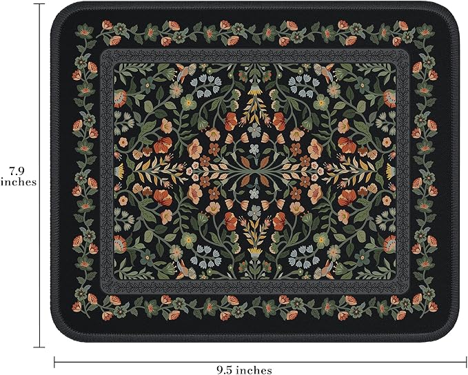 iCasso Aesthetic Small Mouse Pad, 9.5x7.9in,Home Office, Black Floral | Mini Portable Travel Mousepad, Anti-Slip and Comfortable Cloth Mouse Mat with Stitched Edges for Computer, Home - Image 2