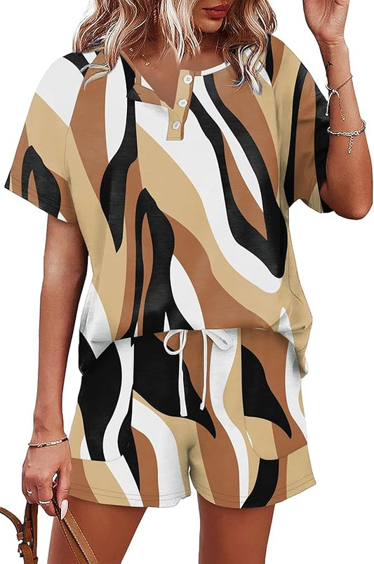 WIHOLL Two Piece Outfits for Women Lounge Sets Button Down Top and Shorts Set Sweatsuits with Pockets by WIHOLL