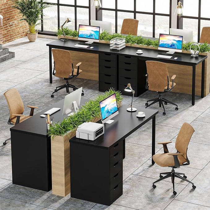 Tribesigns Computer Desk with 5 Drawers, 47 inches Rustic Brown Home Office Desk with Storage, Modern Simple Laptop Desk Study Writing Table for Small Spaces (1, Black) - Image 8