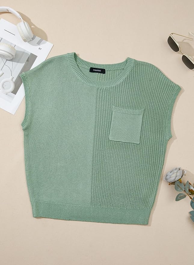 Dokotoo Summer Knit Tops for Women Sleeveless Crewneck T Shirts Casual Lightweight Sweater Blouses Shirts - Image 8
