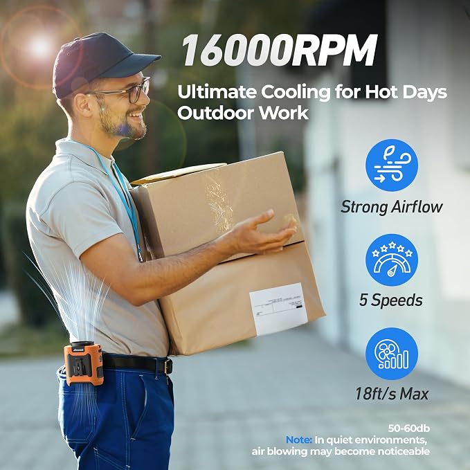 AMACOOL Portable Waist Fan Clip On, Gifts for Men Dad Husband, 10000mAh Rechargeable Wearable Shirt Fan, Powerful Belt Fans, Birthday Gifts for Women Jobsite Travel Camping Essentials 2026 - Image 5