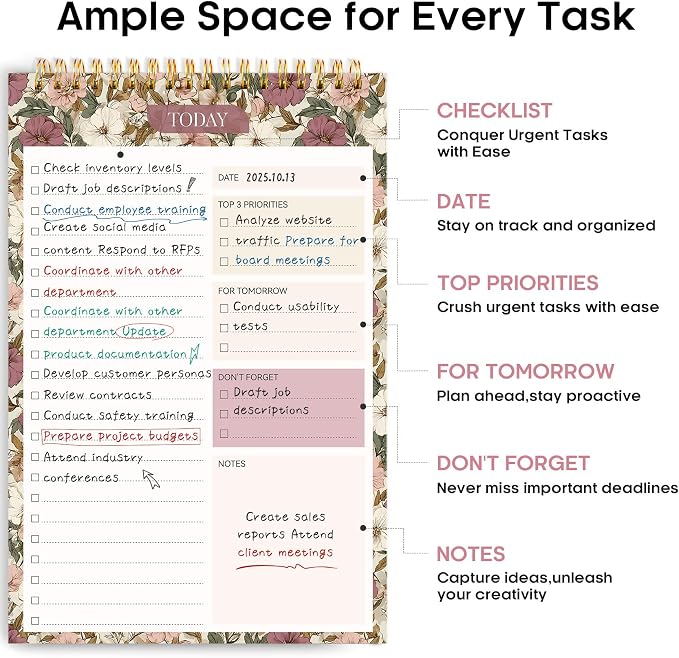 Taja To Do List Notepad, Undated Daily Planner for Work and Goal Setting | Mauve Muse, 52 Sheets, 9.8" x 6.5" , for Office, Home and school, Daily Task Planning, Notes and Everyday Organization - Image 2
