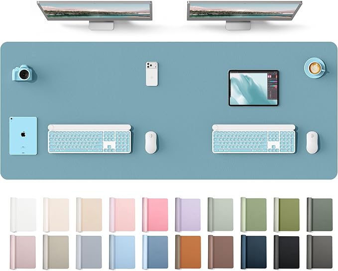YSAGi Leather Desk Protector, Office Mat, Large Mouse Mat, Non-Slip PU Leather Blotter, Laptop Desk Mat, Waterproof Writing Pad for Office and Home(Aquamarine, 63" x 24") by YSAGi