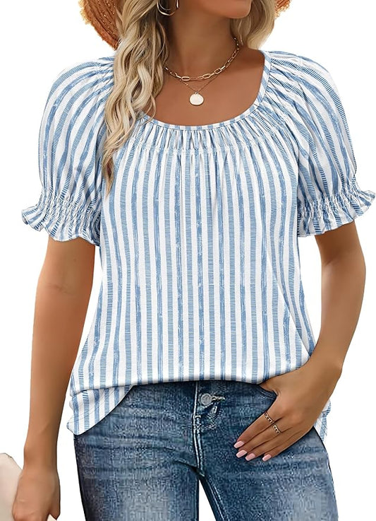 WIHOLL Womens Short Sleeve Square Neck Summer Tops Dressy Casual Blouses Trendy Clothes 2026 by WIHOLL