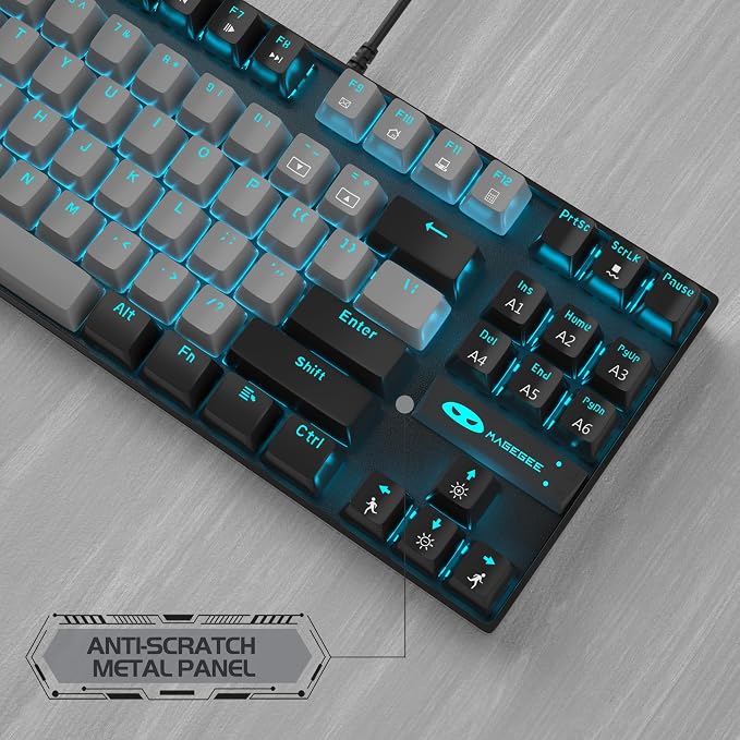 MageGee 75% Mechanical Gaming Keyboard, Blue Switch, LED Backlit, 87 Keys Compact TKL Wired Computer Keyboards for Windows Laptop PC Gamer - Grey/Black - Image 7