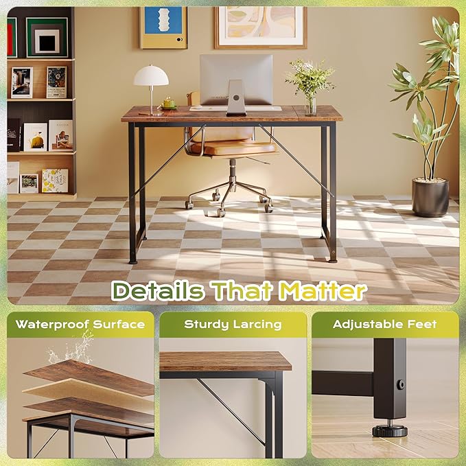 PRAISUN 40 Inch Computer Desk, Home Office Desk with Spacious Desktop, Rustic Brown - Image 6