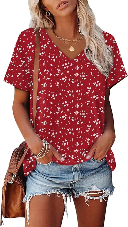 Alaroo Womens Summer Tops 2026 V Neck Short Sleeve Shirts Trendy Dressy Casual Vacation Outfits Printed - Image 2