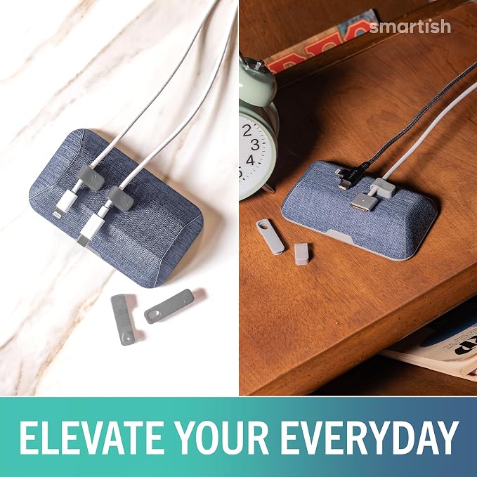 Smartish® Magnetic Cord Holder - Bigger Cable Wrangler Organizer with Magnet Clips for Charger Management on Desktop, Nightstand - Holds 6+ Cables - Blue Jeanie - Image 4
