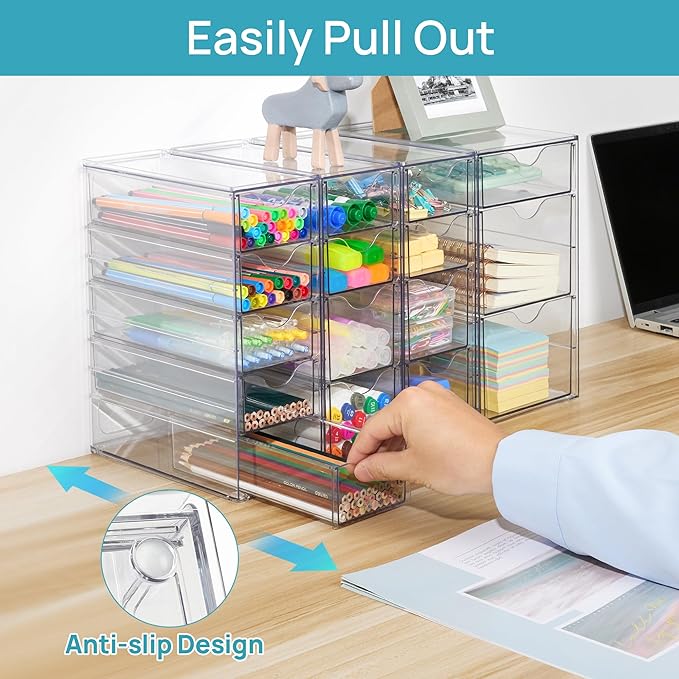 Vtopmart 4 Set Acrylic Desk Organizer with 16 Drawers for Office, Makeup | Clear Storage Drawers for Office Supplies, Desktop Organization for Makeup, Jewelry, Art Crafts, Bead, Pen, Stationary - Image 3