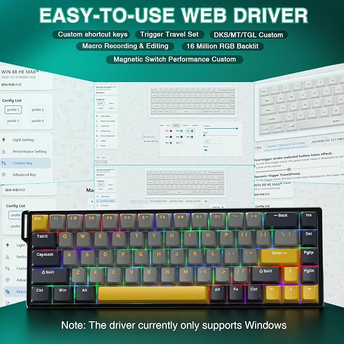 AULA WIN68 HE MAX - Hall Effect Gaming Keyboard with Magnetic Switch, Adjustable Actuation Fast Trigger Mode, 8KHz Polling Rate, RGB Backlit Wired Mechanical Gaming Keyboard 60 Percent - Image 5