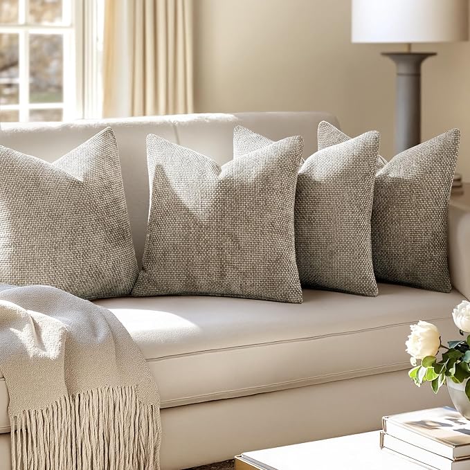 MIULEE Pack of 4 Couch Throw Pillow Covers 20x20 Inch Khaki Soft Decorative Chenille Pillow Covers Farmhouse Accent Cushion Covers for Boho Home Decor Sofa Bedroom Living Room - Image 5