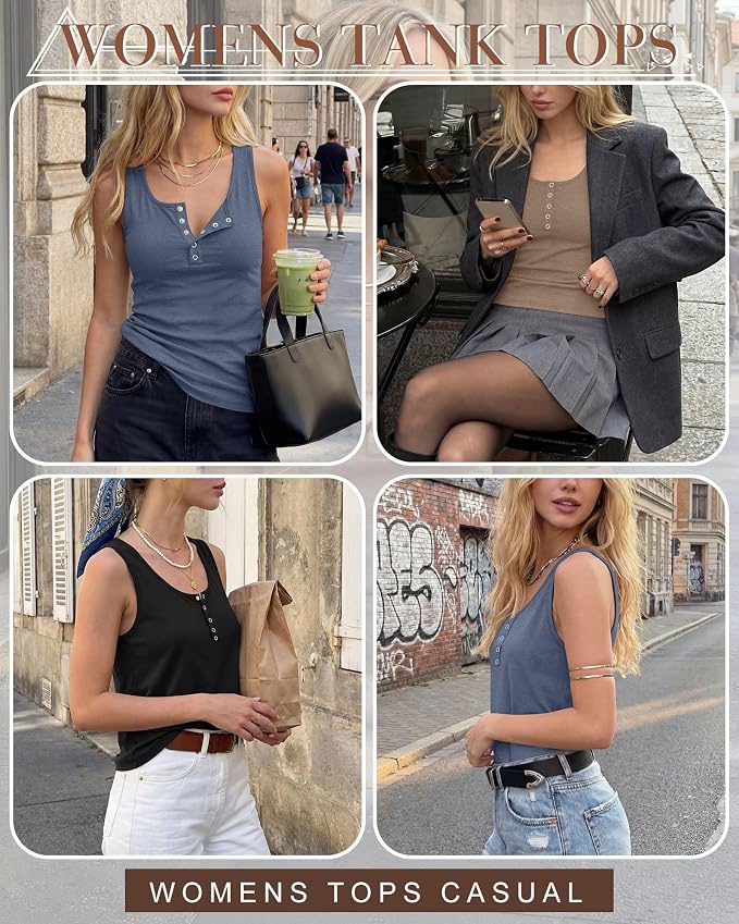 Ficerd 3 Pack Women's Henley Tank Tops Sleeveless Button Down Summer Shirts 2026 Casual Trendy Loose U Neck Tee Blouses - Image 3