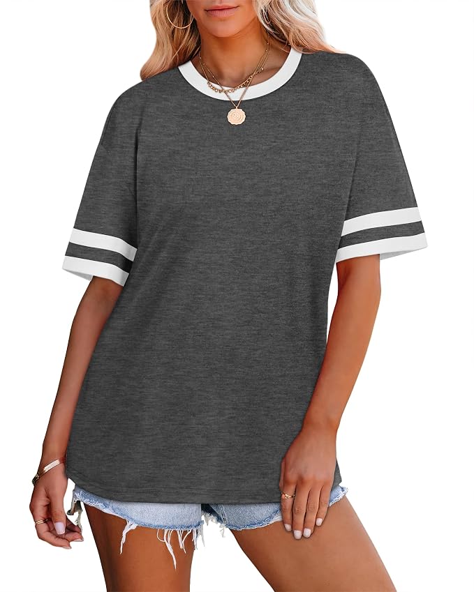 WIHOLL Womens T Shirts Loose Fit Short Sleeve Tees Crew Neck Color Block Summer Tops 2026 Fashion - Image 3