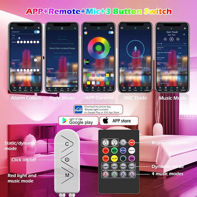 AILBTON Led Strip Lights,82ft Led Light Strips Music Sync Color Changing RGB Led Strip Built-in Mic,Bluetooth led Lights App Control with Remote,5050 RGB Rope Light Strip - Image 3