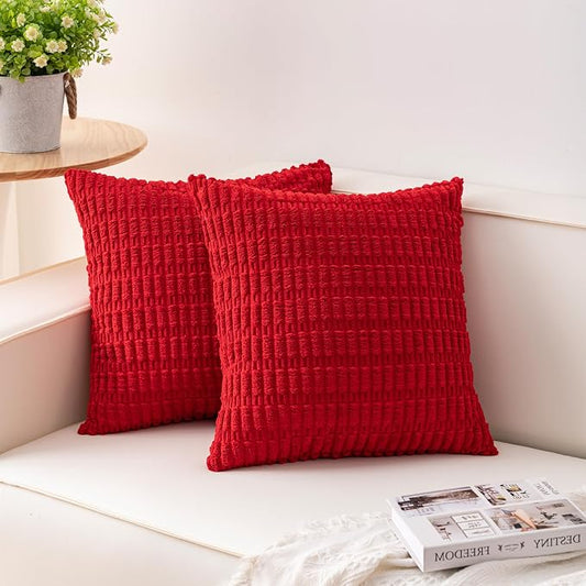 Aegero Pack of 2 Christmas Red Corduroy Decorative Throw Pillow Covers 24x24 Inch Soft Striped Pillow Covers Modern Farmhouse Home Decor for Sofa Living Room Couch Bed（Red） by Unknown