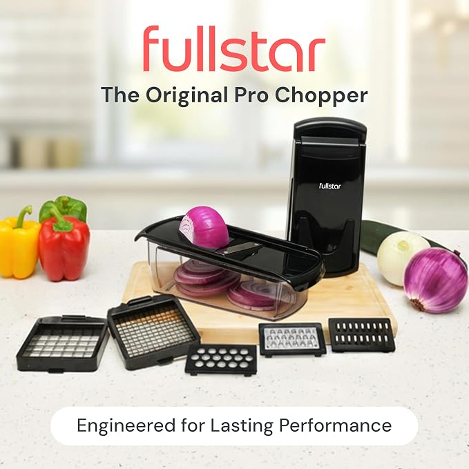 Fullstar Pro Original Vegetable Chopper & Mandoline Slicer Kitchen Gadget | 6 in 1 Veggie Slicer, Onion & Fruit Cutter with Sharp Stainless Steel Blades & Container, All-in-One Meal Prep Tool (Black) - Image 2
