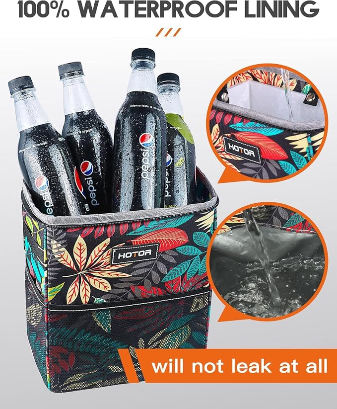 HOTOR Car Trash Can with Lid and Storage Pockets - 100% Leak-Proof Organizer, Waterproof Garbage Can, Multipurpose Trash Bin for Car, 2 Gallons, Autumn Leaves - Image 5