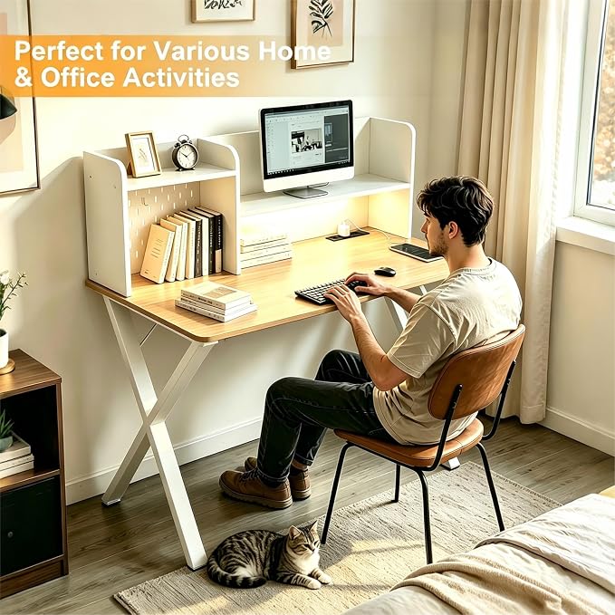 Lightdot 44"×24" White Computer Desk with Motion Sensor Light, Home Office Gaming Desk with Charging Station Pegboard, Modern Study Desk for Work Bedroom Game Kids Room Living Room - Image 7