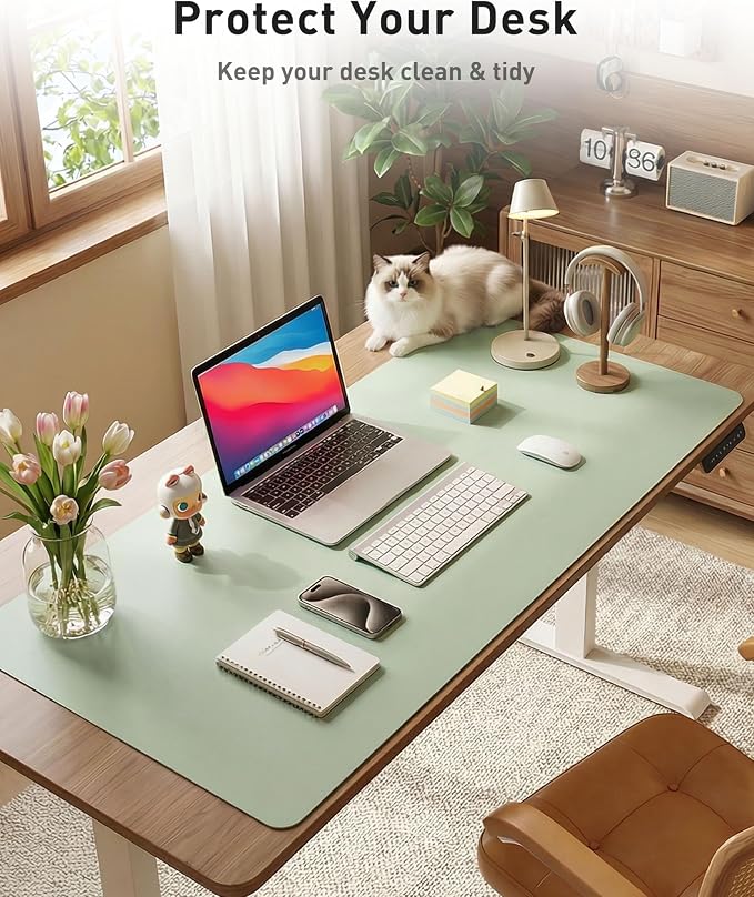Aothia Faux Leather Desk Mat - Large Mouse Pad, Non-Slip PU Leather Blotter, Waterproof Writing Surface for Office and Home (Aqua, 42" x 17") - Image 3