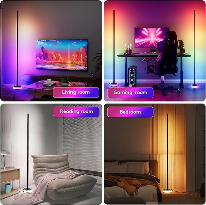 59" Smart LED Corner Floor Lamp, RGBICW Color Changing Ambient Lighting, App Control Music Sync Mood Light, Modern Dimmable Room Decor for Bedroom, Living Room, Gaming Setup, Black - Image 7