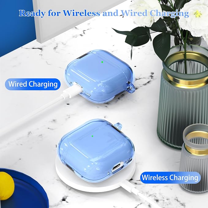 for AirPods 4th Generation Case Cover 2024, Military-Grade Shockproof, Soft TPU Highly Transparent Anti-Yellowing for AirPods 4 Case with Cleaning Kit & Cute Round Buckle, Clear Blue - Image 4