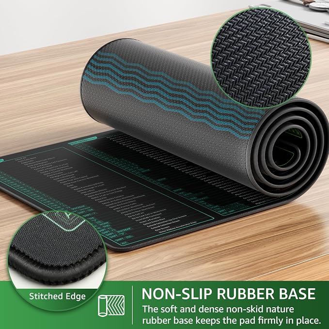 KTRIO Excel Shortcuts Mousepad, Desk Mat, 31.5 x 11.8 in, XL | Smooth Micro-Weave Surface, Shortcut Reference, Non-Slip Rubber Base, Durable Stitched Edges, Office & Home Use - Image 4