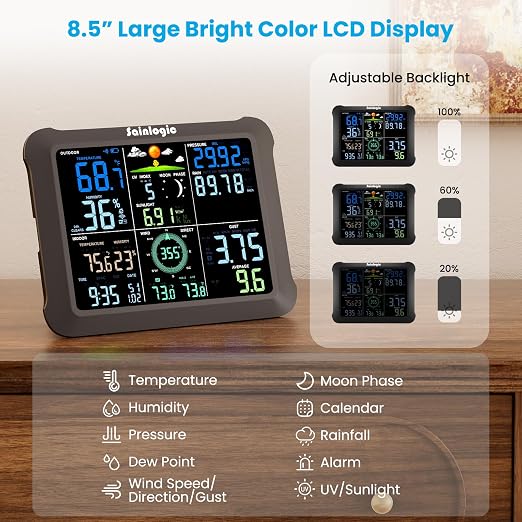 Sainlogic WiFi Smart Weather Station 14-in-1 with 24/7 Accurate Weather Forecast by Weatherseed AI, 8.5" Large Display, Wind Gauge, 2-Year Data Storage & Export (Only 2.4G) - Image 4