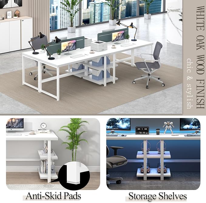 EXCEFUR White Computer Desk, Modern Home Office Desk with Storage Shelf, Wood and Metal Writing Study Table for Living Room Bedroom, 53 Inch - Image 6