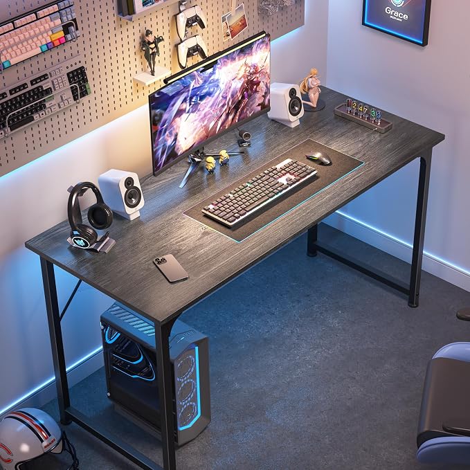 Huuger Computer Desk, 48 Inch Office Desk, Gaming Desk with Storage, Writing Desk Work Desk for Home Office, Study, Modern Simple Desk, Large Legroom, Metal Frame, Grey - Image 4