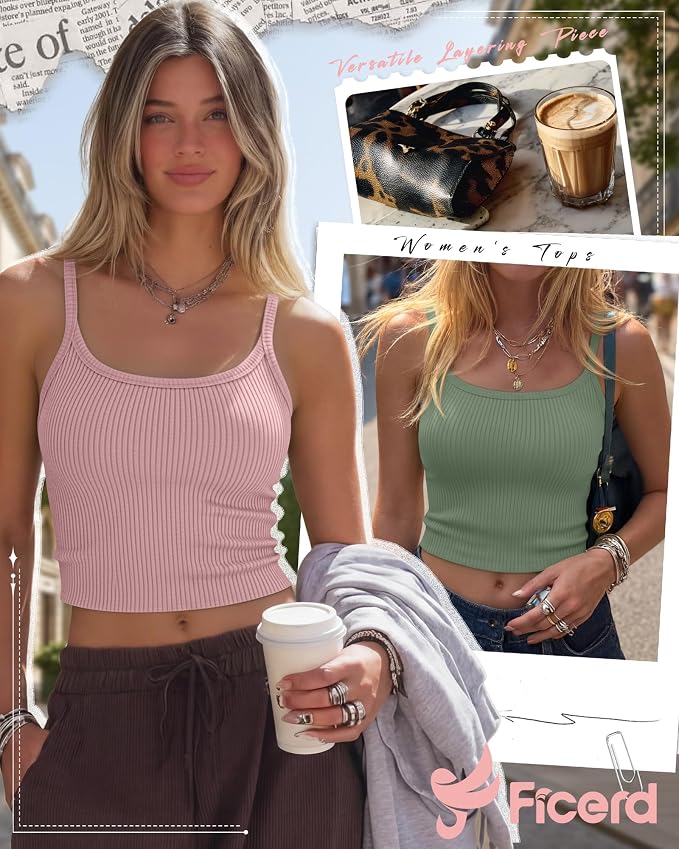 Ficerd 3 Pack Women's Tank Tops 95% Cotton Spaghetti Strap Ribbed Crop Camisole Slim Fitted Basic Summer Sleeveless Layer - Image 4