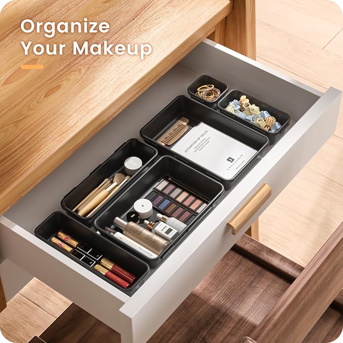【Military Grade】A-LuGei Drawer Organizer,【】Makeup organizer,【Holds 177 Items】Bathroom Organizers and Storage,Organization and Storage,Desk Drawer Organizer for Vanity【Black】 - Image 3