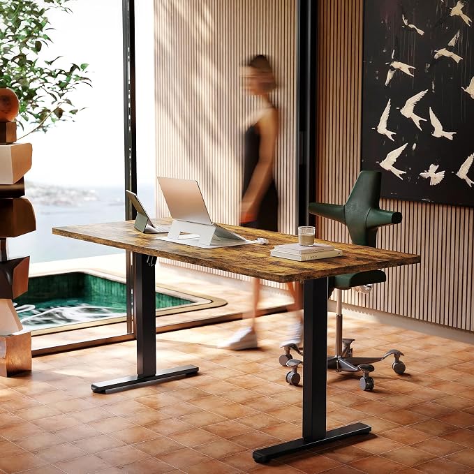 HUANUO 63 x 28 inch Electric Standing Desk Adjustable Height, 4 Memory Height Settings, Sit Stand Up Desk for Home Office & Computer Workstation, Rustic Brown - Image 2