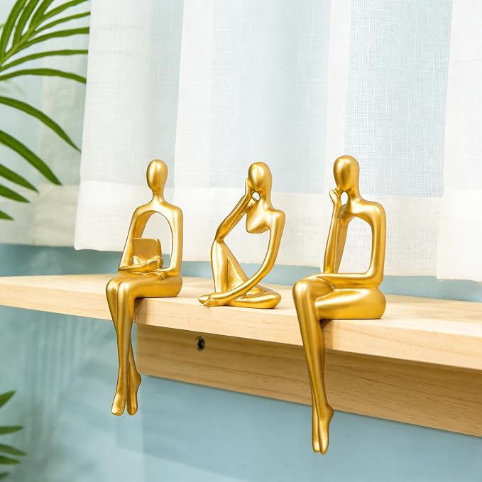 Prettidecor Gold Decor Reading Thinker Resin Statues Set of 3 | Office Coffee Shelf Table Desk Decor Abstract Decoration for Living Room Bedroom Collectable Figurines - Image 9