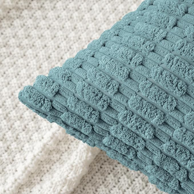 MIULEE Pack of 2 Corduroy Decorative Lumbar Throw Pillow Covers 20x12 Inch Soft Boho Striped Pillow Covers Modern Farmhouse Home Decor for Summer Coastal Sofa Living Room Couch Bed Coastal Blue - Image 5