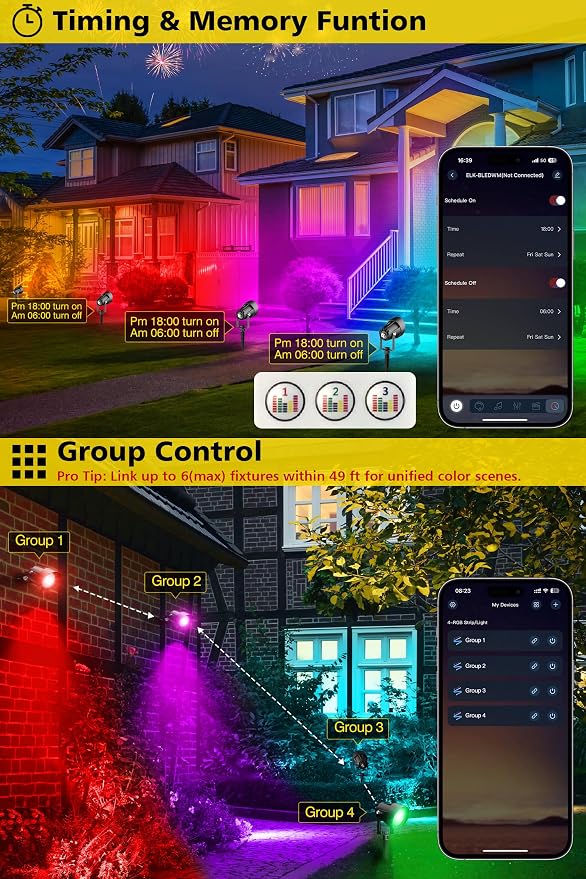 T-SUN Smart Color Changing Landscape Lights, RGBW Spotlights Outdoor with App & Remote, Music Sync, 16M Colors, Timer, Dimmable Waterproof Spot Light for Yard Garden Tree, Set of 2 - Image 4