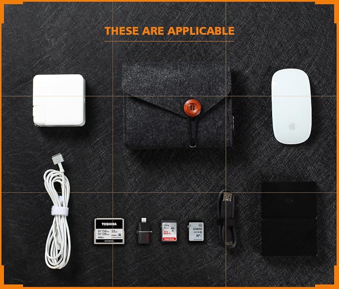 NIDOO Portable Felt Storage Bag, All-Purpose Carrying Bags, Electronics Accessories Protective Case for MacBook Power Adapter, Mouse, Cellphone, Cables, Power Bank, Portable External Hard Drive, Black - Image 4