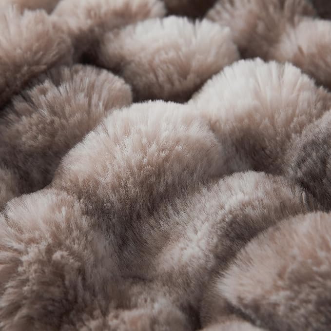 COOVA Faux Fur Throw Blanket for Couch, Cozy Soft and Fuzzy Plush Rabbit Fur Bubble Blanket for Sofa Bedroom Living Room, 60x80 Inches Tie Dye Brown - Image 5