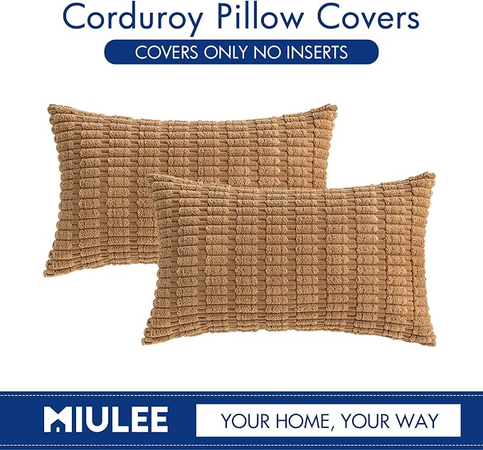 MIULEE Pack of 2 Corduroy Decorative Lumbar Throw Pillow Covers 20x12 Inch Soft Boho Striped Pillow Covers Modern Farmhouse Home Decor for Sofa Living Room Couch Bed Brown - Image 6