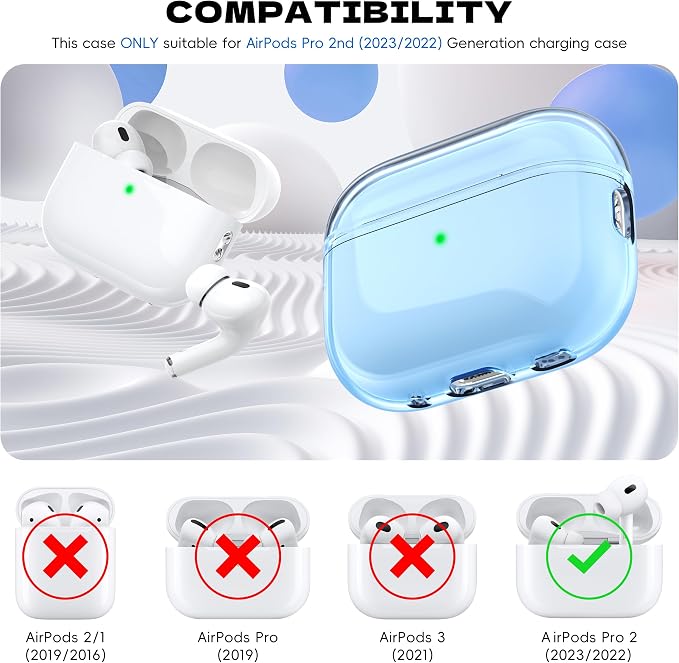 Airpods Pro 2nd/1st Generation Case Cover, Compatible with Airpods Pro Case 2nd Gen USB C Charging Port, Clear Soft Transparent Military Grade Shockproof Case, Clear Blue - Image 5