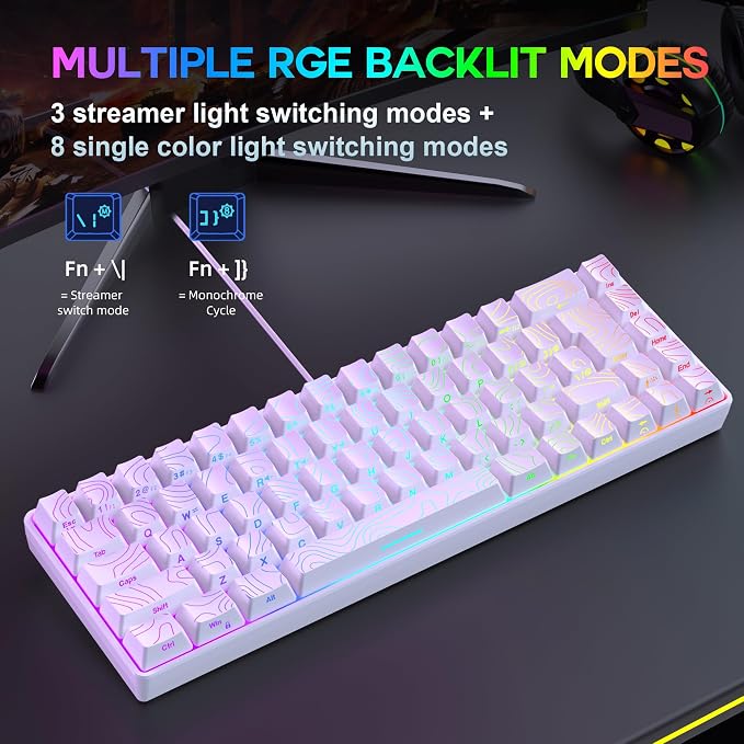 Snpurdiri 65% Wired Gaming Keyboard, 68 Keys RGB (Contour-line, White) | Backlit Ultra-Compact Small Gaming Keyboard, for PC/Mac Gamer, Typist, Travel, Easy to Carry on Business Trip - Image 5