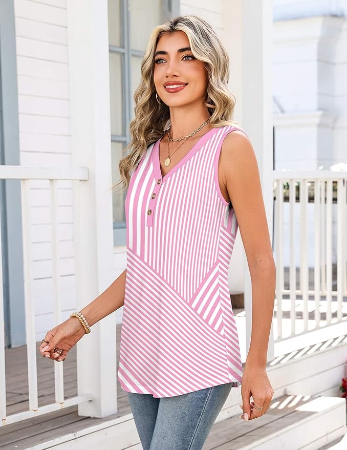 Zeagoo Tank Tops for Women 2026 Summer Top Henley Shirts Dressy Casual Loose Fit V-Neck Button Down Sleeveless Tshirt Blouse - Image 4