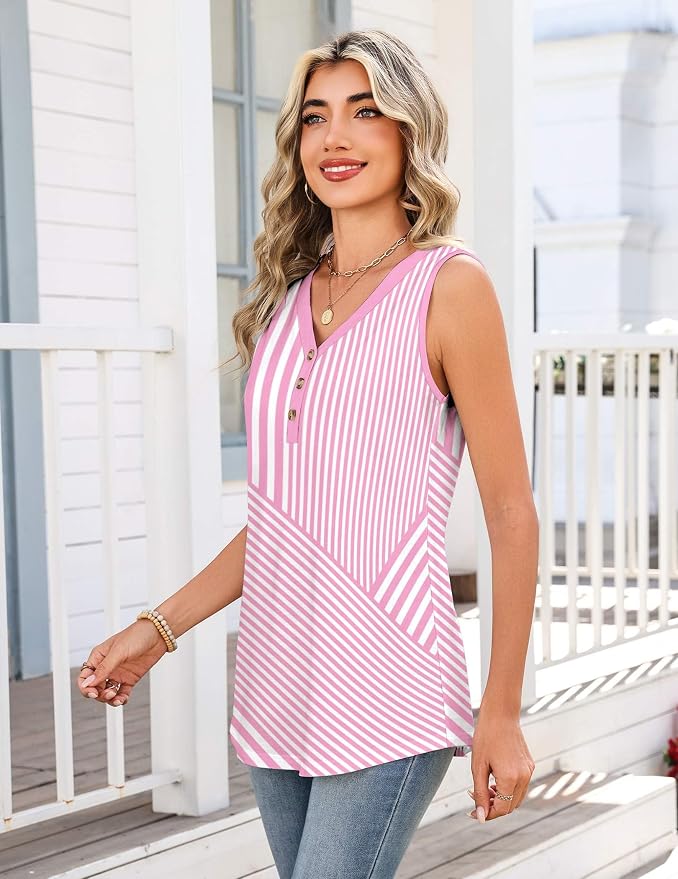 Zeagoo Tank Tops for Women 2026 Summer Top Henley Shirts Dressy Casual Loose Fit V-Neck Button Down Sleeveless Tshirt Blouse - Image 4